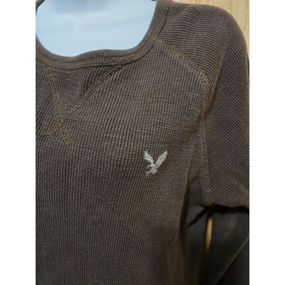 American Eagle Outfitters Womens Vintage Fit Brown Waffle Knit Long Sleeve Therm - Picture 4 of 6